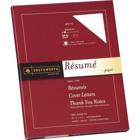 SOUTHWORTH Paper, Resume, 100%Ctn, 24#, We Pk SOUR14CF